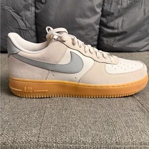 Nike Men’s Beige Suede Low-Top Sneakers with Gum Sole and Light Gray Swoosh